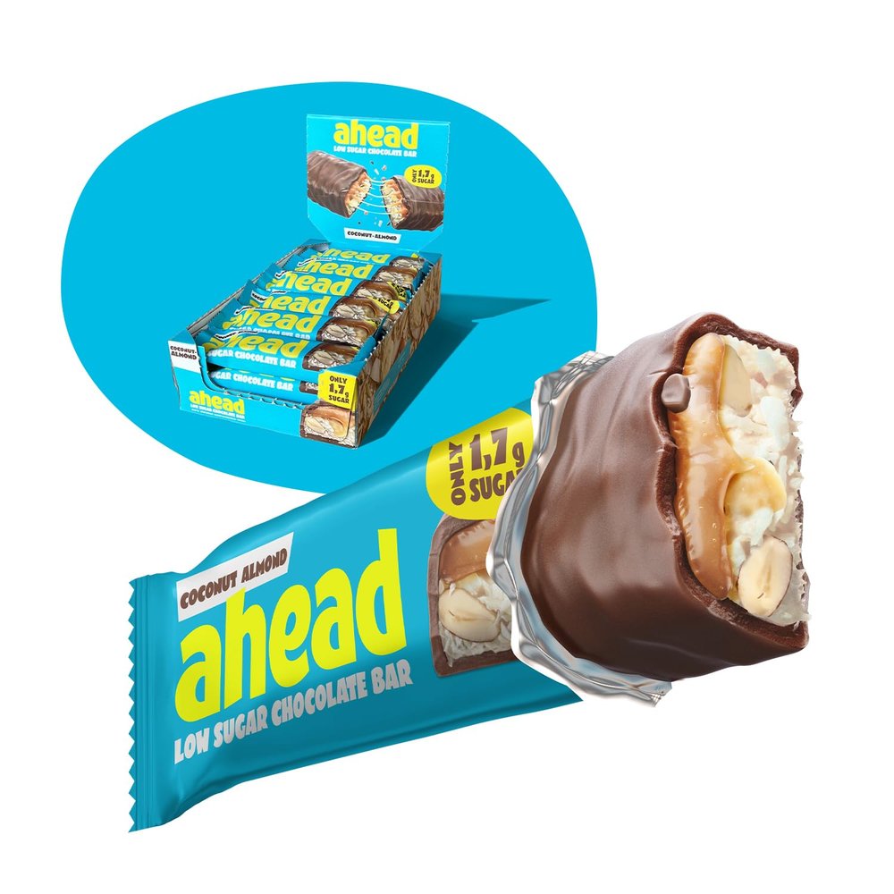 ahead | Keto Chocolate Bars  18 x 35g  Coconut Almond  Low Carb Sugar Free  100% Natural with MCT-Fats  Keto Snacks & Healthy Snacks