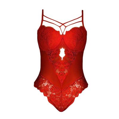 WDZOWU Ladies Sexy Lingerie Set Women Sexy Lingerie Embroidered Bodysuit-Red_L