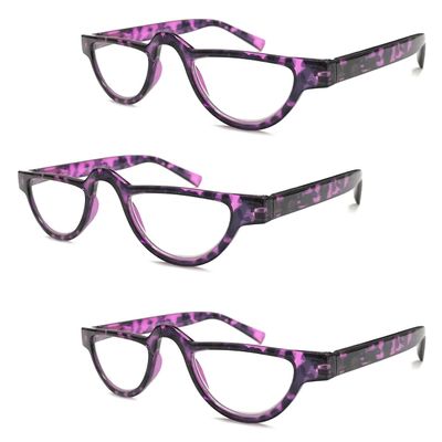 3 Packs Tortoiseshell Violet Vintage Half-Moon Reading Glasses/Spring Hinge/Colorful RG324 Specs +2.50 Magnification