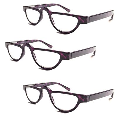 3 Packs Tortoiseshell Purple Vintage Half-Moon Reading Glasses/Spring Hinge/Colorful RG324 Specs +2.50 Magnification