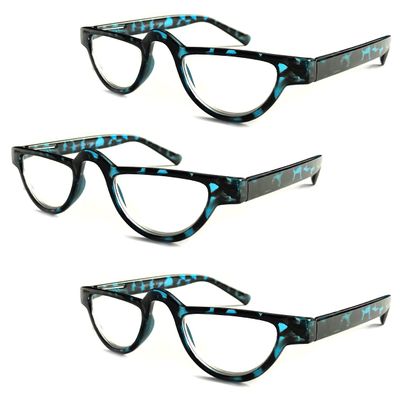 3 Packs Tortoiseshell Blue Vintage Half-Moon Reading Glasses/Spring Hinge/Colorful RG324 Specs +3.50 Magnification