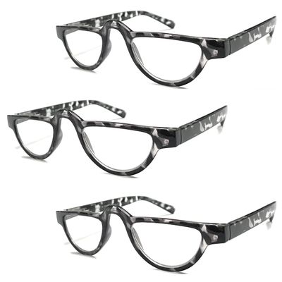 3 Packs Tortoiseshell Grey Vintage Half-Moon Reading Glasses/Spring Hinge/Colorful RG324 Specs +1.50 Magnification