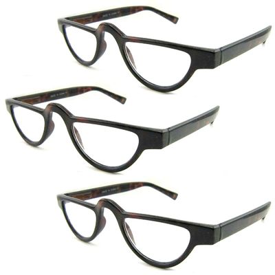 3 Packs Tortoiseshell Brown Vintage Half-Moon Reading Glasses/Spring Hinge/Colorful RG324 Specs +3.50 Magnification