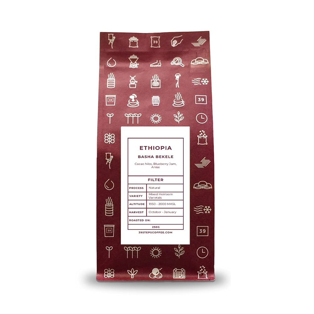 39 Steps Coffee | Basha Bekele, Ethiopia | Flavour notes of Cacao Nibs, Blueberry Jam, Anise | Filter Roast Coffee Beans | 1kg