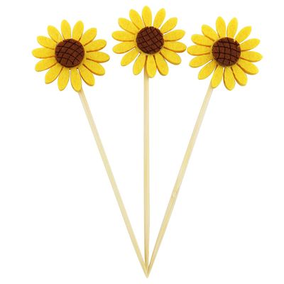 TAODAN Sunflower Cupcake Topper 24PCS Yellow Flower Cake Picks Sunflower Toothpicks Cake Decorations