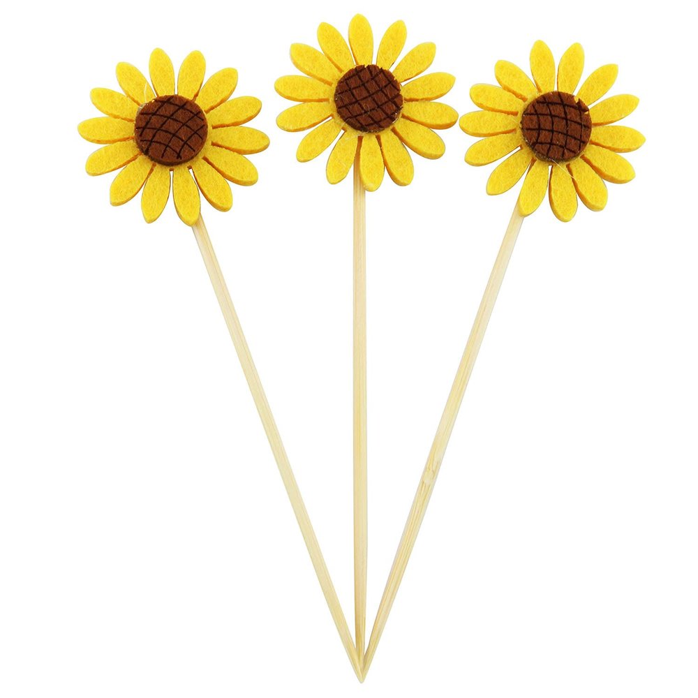 TAODAN Sunflower Cupcake Topper 24PCS Yellow Flower Cake Picks Sunflower Toothpicks Cake Decorations