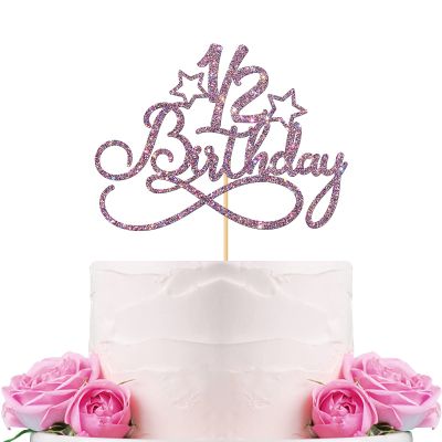 WeBenison Happy 1/2 Birthday Cake Topper / Baby 6 Months Cake Topper / New Baby Half Year Old Party Decorations Purple Glitter