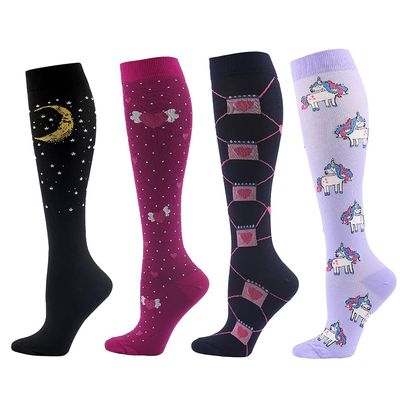 Linghe 4 Pairs Compression Socks for Men Women,Is Best for Football,Travel,Flight,Athletics,Running,Calf Pressur Support. (03, l-xl) (ylw06)