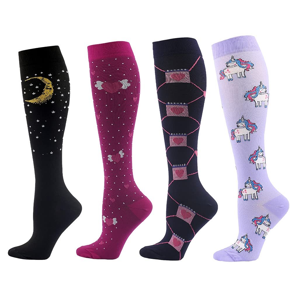 Linghe 4 Pairs Compression Socks for Men Women,Is Best for Football,Travel,Flight,Athletics,Running,Calf Pressur Support. (03, l-xl) (ylw06)