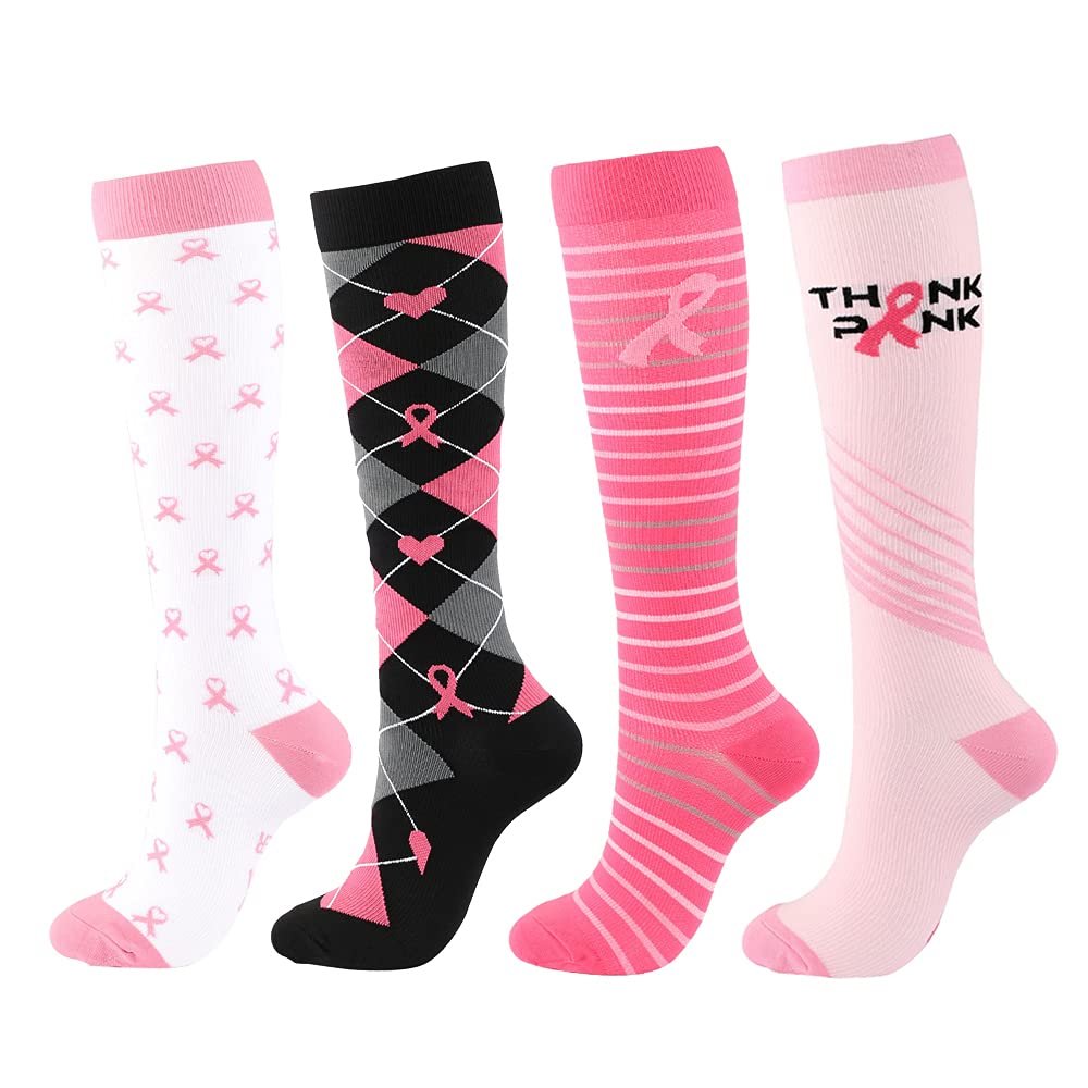Linghe 4 Pairs Compression Socks for Men Women, Is Best for Football, Travel, Flight, Athletics, Running, Calf Pressur Support. (01, s-m) (ylw06)