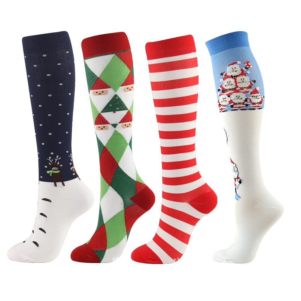 Linghe 4 Pairs Compression Socks for Men Women,Is Best for Football,Travel,Flight,Athletics,Running,Calf Pressur Support. (06, l-xl)