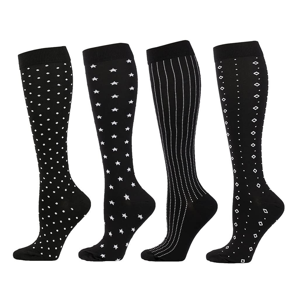 Linghe 4 Pairs Compression Socks for Men Women,Is Best for Football,Travel,Flight,Athletics,Running,Calf Pressur Support. (02, l-xl) (ylw06)