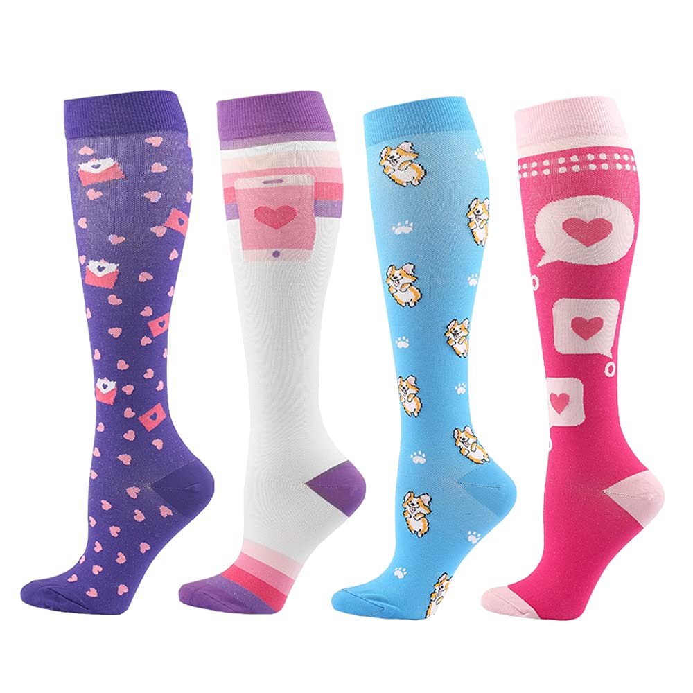 Linghe 4 Pairs Compression Socks for Men Women,Is Best for Football,Travel,Flight,Athletics,Running,Calf Pressur Support. (04, l-xl)