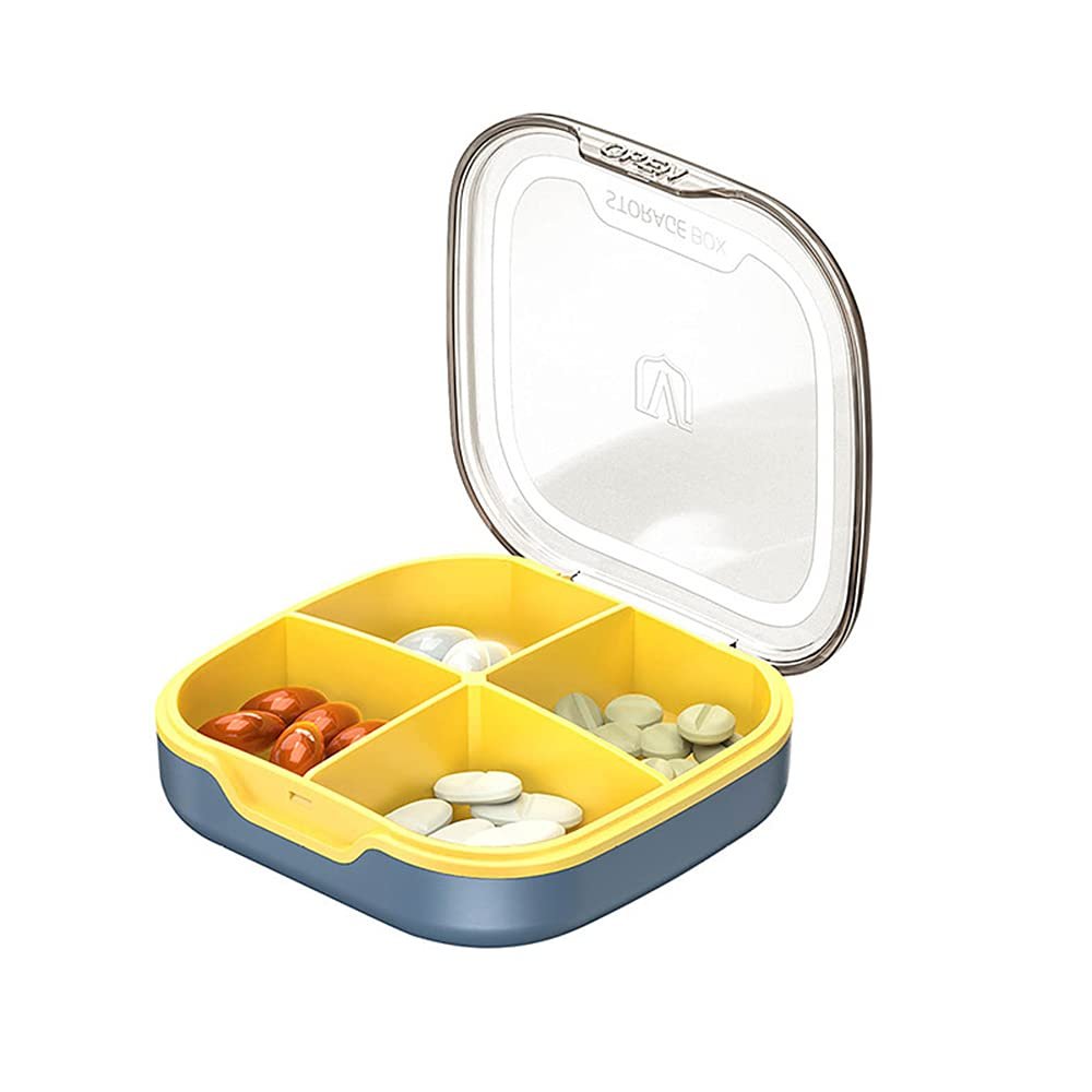 1PC Pill Box, Medicine Organizer for Purse, Daily Vitamin Case 4 Days for Travel, PC+PP Cute Weekly Supplement Capsule Small Container for Pocket, Portable Gummies HolderDark Blue