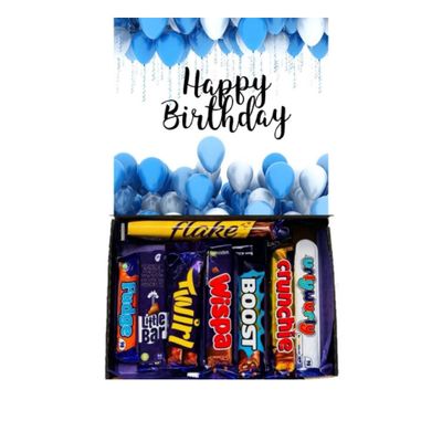 Happy Birthday Blue Chocolates Gift Present Hamper Sweet Box present 8 Full Size Bars No Multi Packets Candy 16th 21st 30th 50th 60th For Him