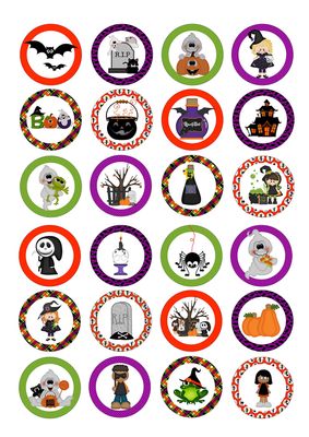 24 edible Halloween childrens kids party D2 style pre-cut Cupcake Cake Toppers Wafer Rice Paper