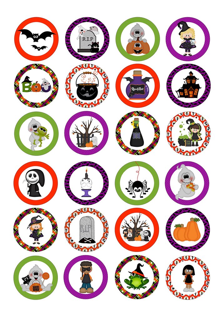 24 edible Halloween childrens kids party D2 style pre-cut Cupcake Cake Toppers Wafer Rice Paper