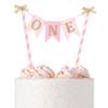 One Cake Topper for Baby Girls - Pink and Gold Cake Topper Banner for 1st Birthday, First Birthday Cake Topper, Paper Straw Cake Topper, Cake Smash Decorations view 1