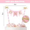 One Cake Topper for Baby Girls - Pink and Gold Cake Topper Banner for 1st Birthday, First Birthday Cake Topper, Paper Straw Cake Topper, Cake Smash Decorations view 2