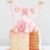 One Cake Topper for Baby Girls - Pink and Gold Cake Topper Banner for 1st Birthday, First Birthday Cake Topper, Paper Straw Cake Topper, Cake Smash Decorations view 3