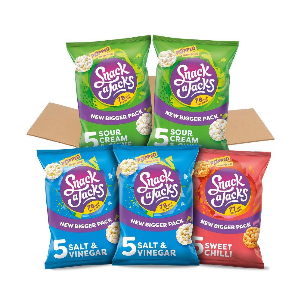 Snack-a-Jack Better For You Rice Cake Variety Box (25 packs) Sour Cream & Chive, Sweet Chilli and Salt & Vinegar