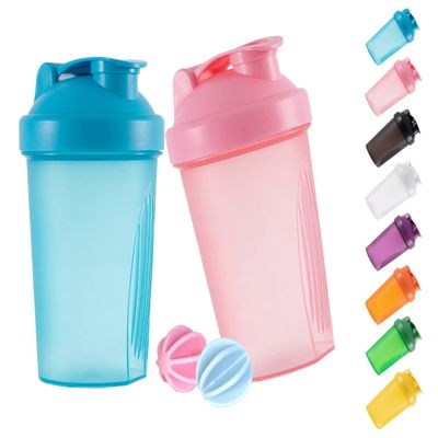 ANNAKIKI Shaker Bottle Protein Shakes and 16-Ounce/400ML Shaker Bottle with Wire Whisk Balls,Free of BPA plastic (Blue+Pink(2PCS))