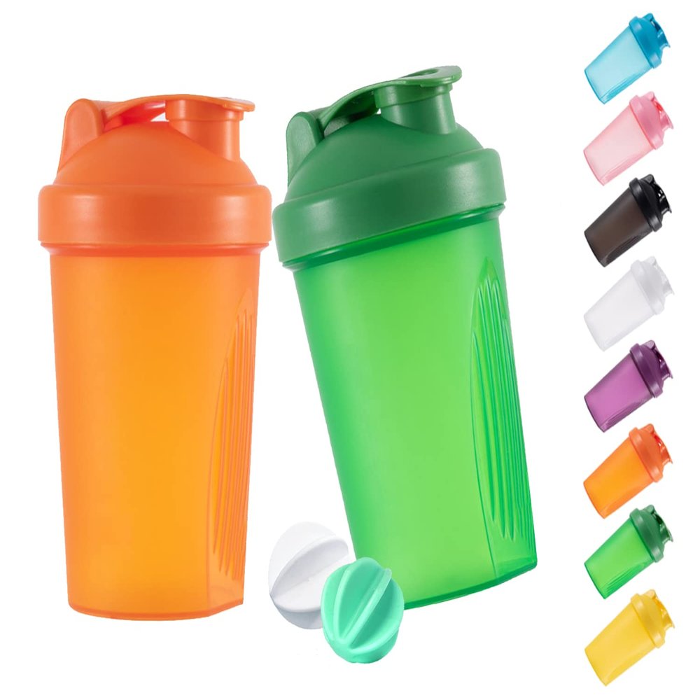 ANNAKIKI Shaker Bottle Protein Shakes and 16-Ounce/400ML Shaker Bottle with Wire Whisk Balls,Free of BPA plastic (Orange+Green(2PCS))