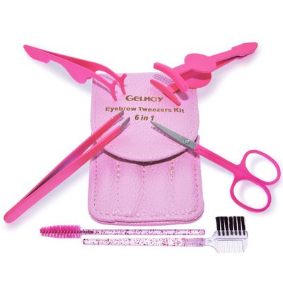Latest Eyebrow Tweezers Kit 6Pcs, Professional Stainless Steel Brow Fake Eyelashes Clip Tool, Curvel Scissors Trimmer shaper Slant Tweezer Brush Trim Plucking Facial Ingrown Hair Splinter Tick Removal