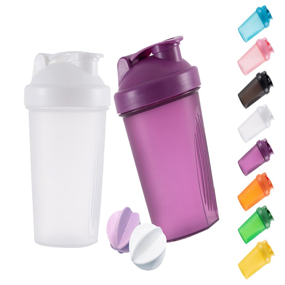 ANNAKIKI Shaker Bottle Protein Shakes and 16-Ounce/400ML Shaker Bottle with Wire Whisk Balls,Free of BPA plastic (Purple+White(2PCS))