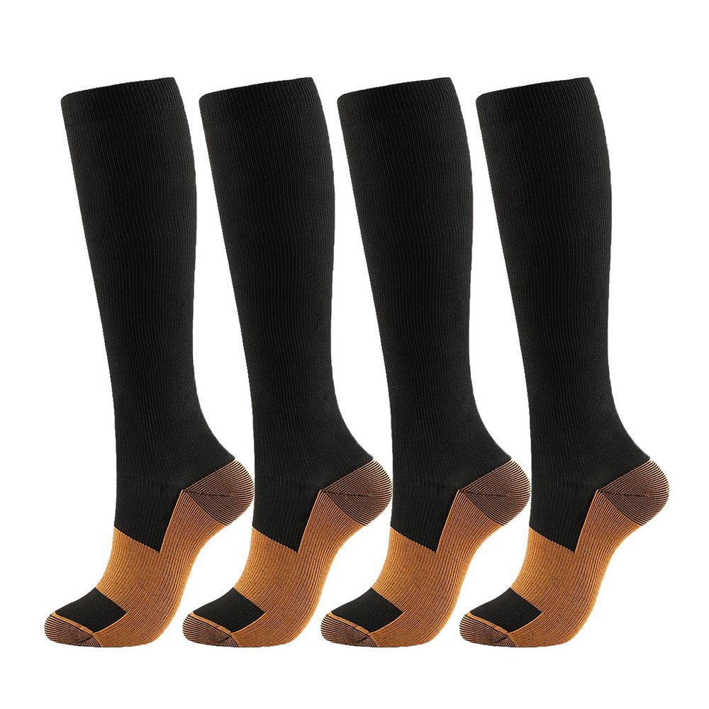 4 Pairs Copper Compression Socks for Men & Women Circulation 15-20mmHg Knee High Compression Socks Best Support for Nurses, Athletic, Running, Cycling, Flying, Travel (Black,S-M)