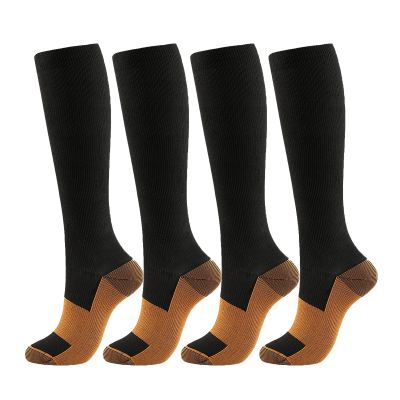 4 Pairs Copper Compression Socks for Men & Women Circulation 15-20mmHg Knee High Compression Socks Best Support for Nurses, Athletic, Running, Cycling, Flying, Travel (Black,L-XL)