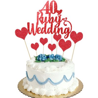 Elicola 40th Anniversary Cake Toppers Ruby Weddding Anniversary Heart Cake Decoration for Celebration Party Supplies