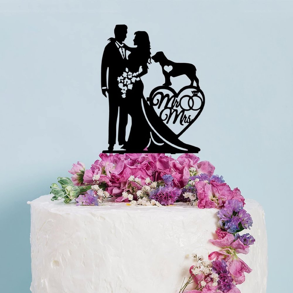Couple Wedding Cake Topper Bride And Groom With Field Spaniel Heart Dog Cake Topper Custom Dog Pet Topper Personalized Wedding Topper Bride Cake Topper Gift for Wedding Anniversary