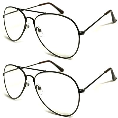 Unisex Classic Pilot Style Double Bridge Metal Reading Glasses Small Shape Design R293 Specs (2 Pairs Brown, 100 Magnification)