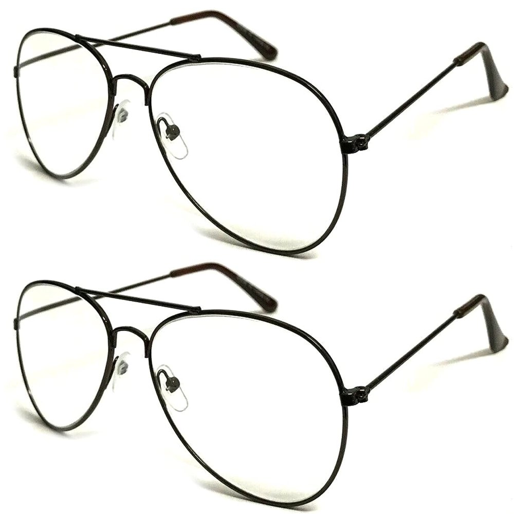 Unisex Classic Pilot Style Double Bridge Metal Reading Glasses Small Shape Design R293 Specs (2 Pairs Brown, 100 Magnification)