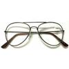 Unisex Classic Pilot Style Double Bridge Metal Reading Glasses Small Shape Design R293 Specs (2 Pairs Brown, 100 Magnification) view 3