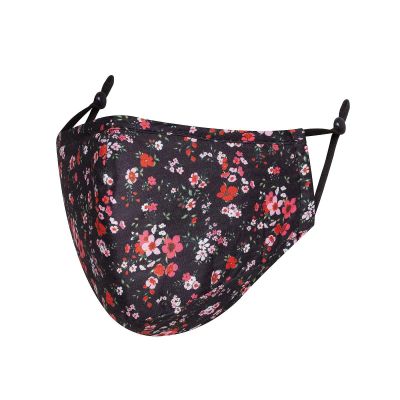 Infallible Inc Reusable Adults Unisex Cotton 3 Layered Face Cover - Washable, Breathable and Adjustable (Black & Red Flowers)