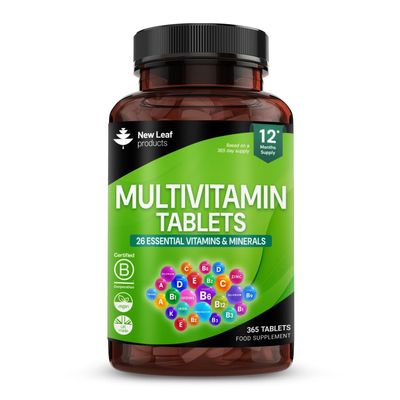 Multivitamin & Minerals - 365 Vegan Multivitamins Tablets (1 Year Supply) with Iron High Strength - 26 Essential Active Multivitamin Tablets for Women & Men A-Z Complete Daily Vitamins UK Made