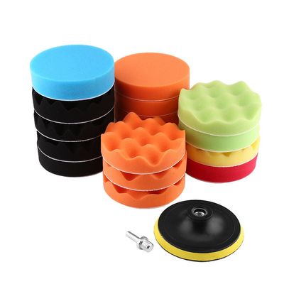 19Pcs 4" 5" 6" Sponge Buffing Polishing Pad Kit Polishing Machine Pads for Car Polisher Buffer with Drill Adapter(4Inch)