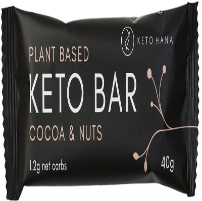 Keto Hana Cocoa & Nuts Bar Keto Diet Vegan Grain Free Dairy Free Plant Based No Refined Sugars Gluten Free 1.7g Net Carbs - 40g a bar