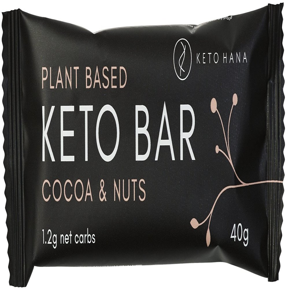 Keto Hana Cocoa & Nuts Bar Keto Diet Vegan Grain Free Dairy Free Plant Based No Refined Sugars Gluten Free 1.7g Net Carbs - 40g a bar