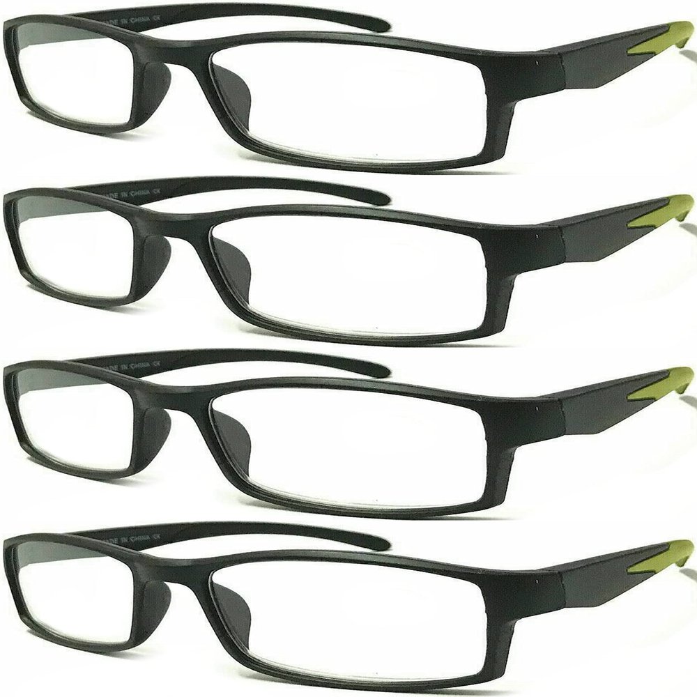 4 Pairs Sports Design Zizo Eyewear Comfortable Stylish Reading Glasses/Plastic Glasses Frame R152 Spectacles (Black/Arms Yellow, 2.50 Magnification)