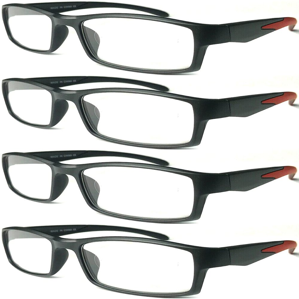 4 Pairs Sports Design Zizo Eyewear Comfortable Stylish Reading Glasses/Plastic Glasses Frame R152 Spectacles (Black/Arms Red, 3.00 Magnification)