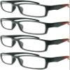 4 Pairs Sports Design Zizo Eyewear Comfortable Stylish Reading Glasses/Plastic Glasses Frame R152 Spectacles (Black/Arms Red, 3.50 Magnification) view 1