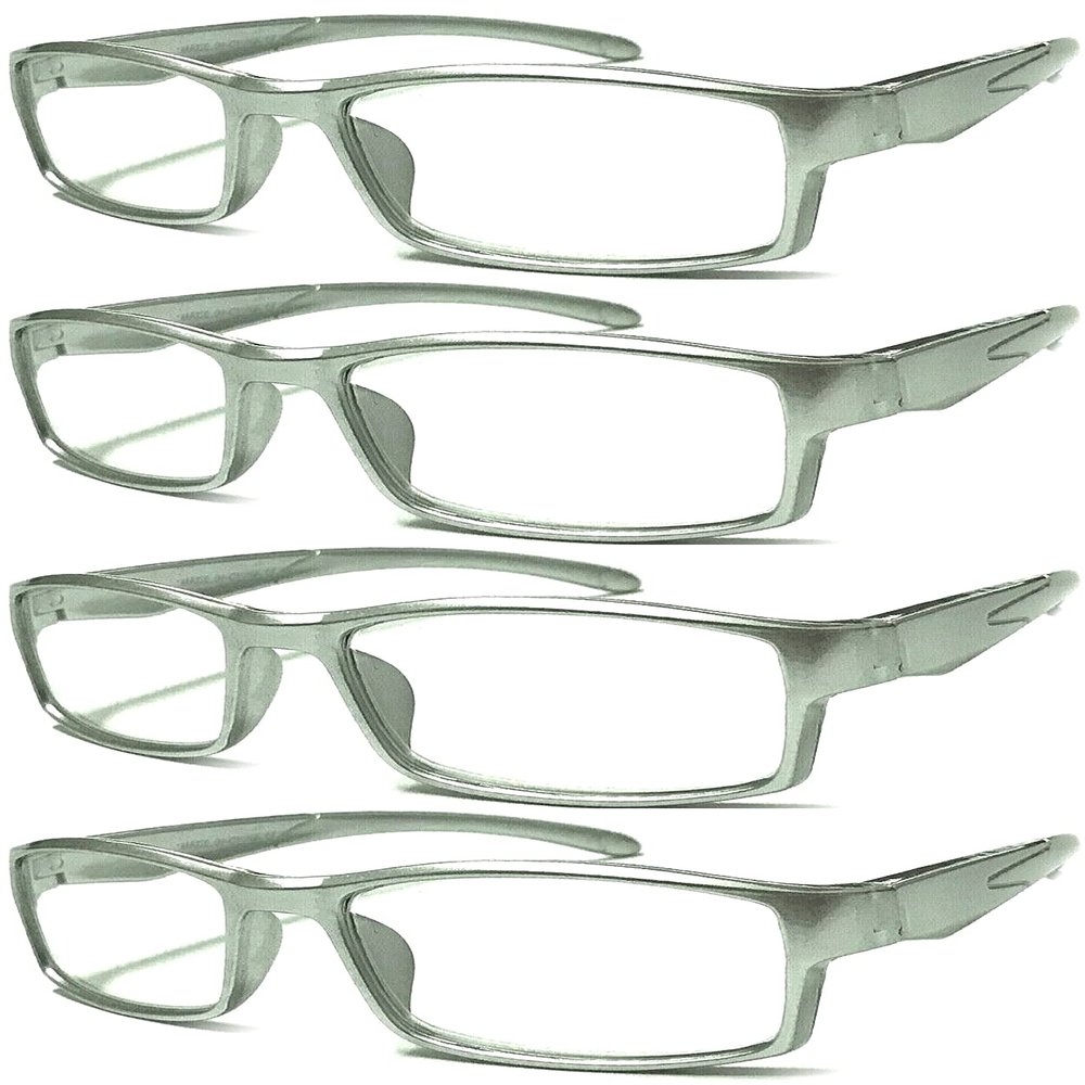 4 Pairs Sports Design Zizo Eyewear Comfortable Stylish Reading Glasses/Plastic Glasses Frame R152 Spectacles (Matte Silver, 0.00 Magnification)