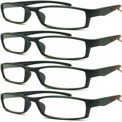 4 Pairs Sports Design Zizo Eyewear Comfortable Stylish Reading Glasses/Plastic Glasses Frame R152 Spectacles (Black/Arms Wine, 2.00 Magnification)
