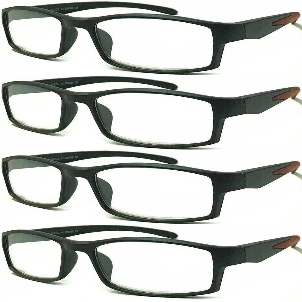 4 Pairs Sports Design Zizo Eyewear Comfortable Stylish Reading Glasses/Plastic Glasses Frame R152 Spectacles (Black/Arms Wine, 1.00 Magnification)