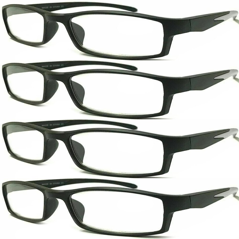 4 Pairs Sports Design Zizo Eyewear Comfortable Stylish Reading Glasses/Plastic Glasses Frame R152 Spectacles (Black/Arms Silver, 3.00 Magnification)