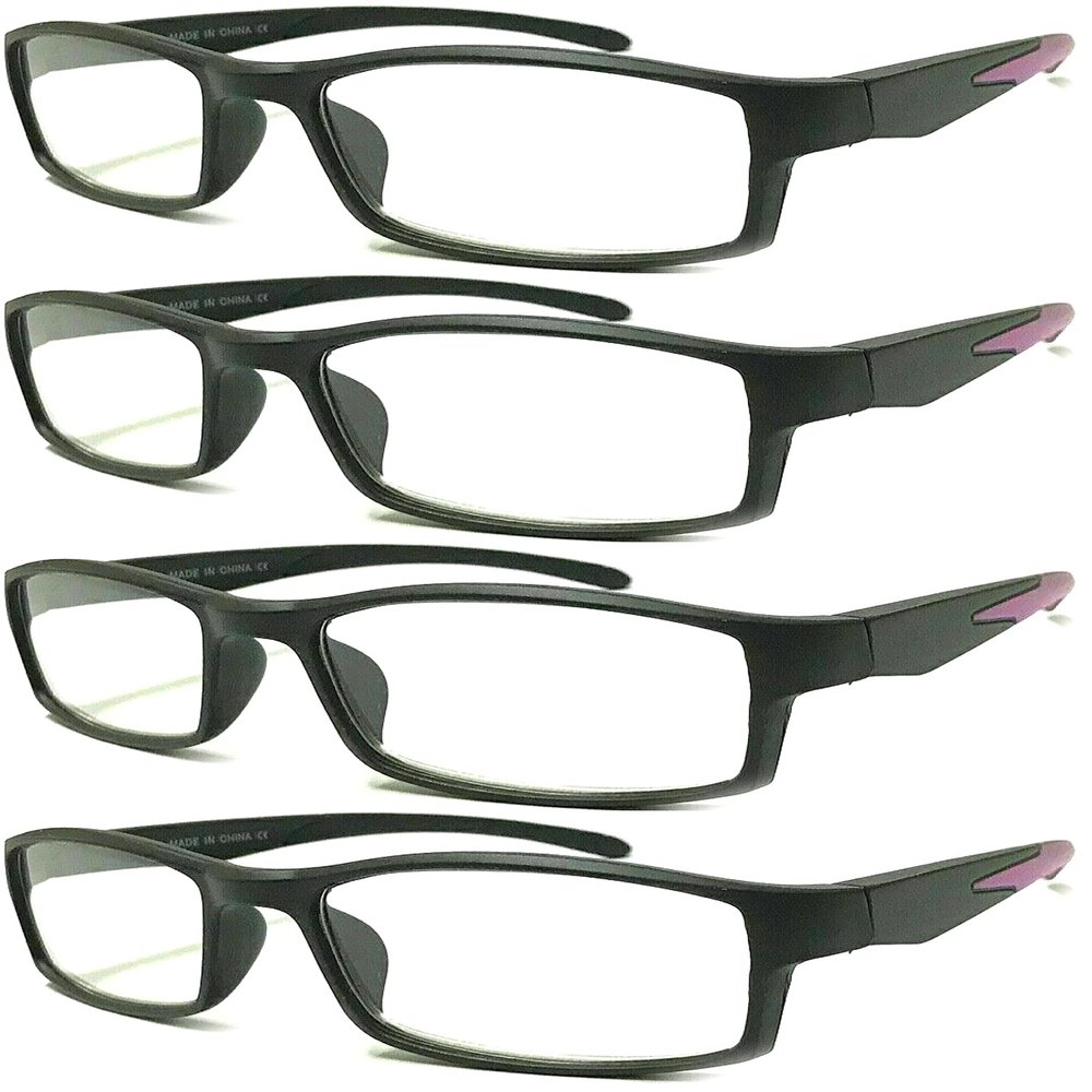 4 Pairs Sports Design Zizo Eyewear Comfortable Stylish Reading Glasses/Plastic Glasses Frame R152 Spectacles (Black/Arms Purple, 3.00 Magnification)