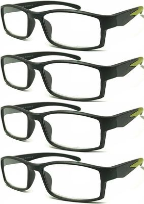 4 Pairs Sports Design Zizo Eyewear Comfortable Stylish Reading Glasses/Plastic Glasses Frame R152 Spectacles (Black/Arms Yellow, +0.00 Magnification)